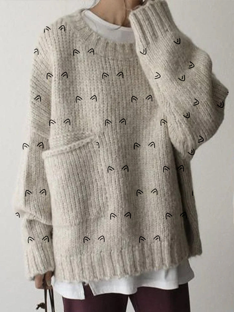 Cute Cat Ears Graphic Big Pocket Cozy Sweater elevenforest