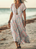 Women's Vintage Floral Art Print Pocket Cotton Dress