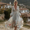 Women's Vintage Bohemian Floral Embroidered Casual Long Sleeve Dress elevenforest