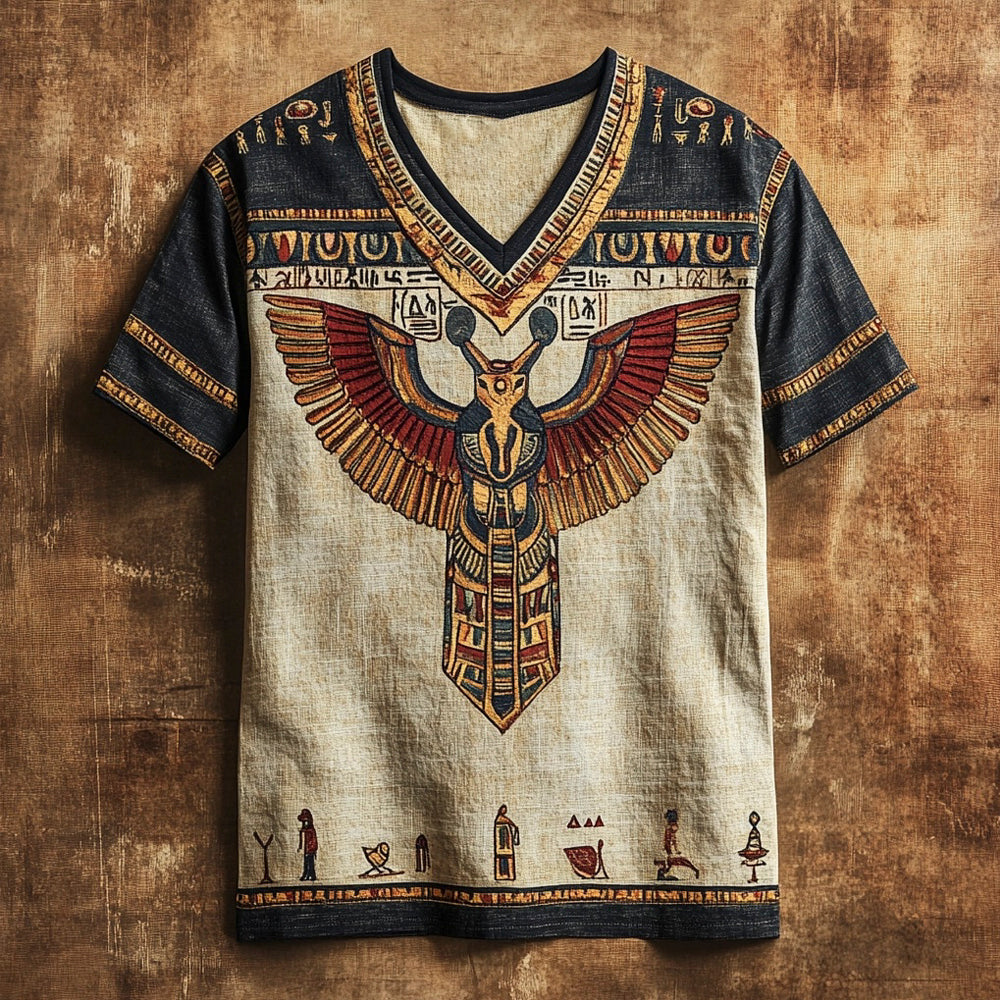 Vintage Egyptian Scarab Totem Men's Linen T-shirt elevenforest