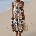 Women's Dog Art Print Crew Neck Tank Midi Dress elevenforest
