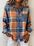 Women's Casual Plaid Contrast Color Splicing Top 