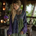Women's Boho Tribal Ethnic Print Round-neck Linen Blend Tops elevenforest
