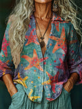 Women's Hippie Art Painting Print V-Neck Shirt