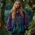 Women's  Tree Of Life Floral Gradient Art Comfort Warm Zip Hoodie elevenforest