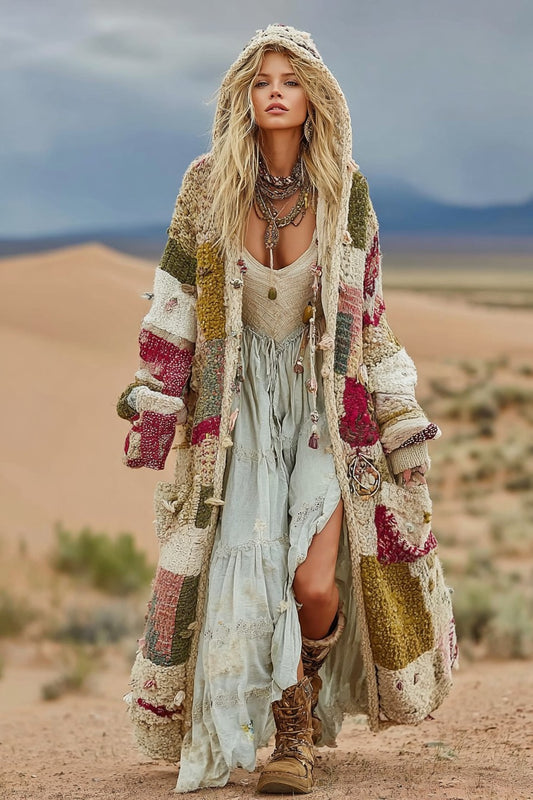 Women's Colorful Rainbow Patchwork Pattern Print Cardigan