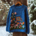 Comstylish Vintage Boho Floral Window Crochet Cozy Knit Sweater