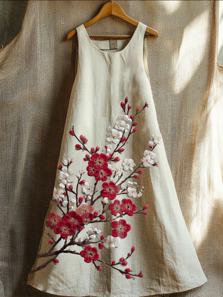 A Plum-embroidered Sleeveless Dress elevenforest