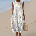Women's Vintage Bee Floral Art Linen Tank Dress elevenforest