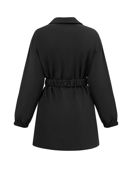 Loose Belted Color Lapel Blouses&shirts Tops Shirts Tops