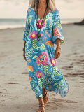 Women's Floral Art Print Pocket Cotton Dress