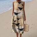 Women's Vintage Floral And Bird Art Embroidery Cotton And Linen Dress elevenforest