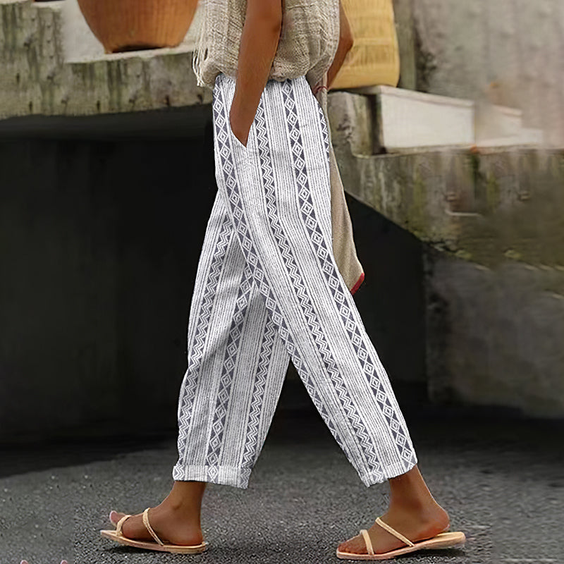 Women's Wavy Diamond Stripe Linen Lounge Pants elevenforest