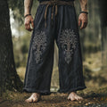 Vintage Life Of Tree Embroidery Art Linen Loose Wide-leg Pants elevenforest