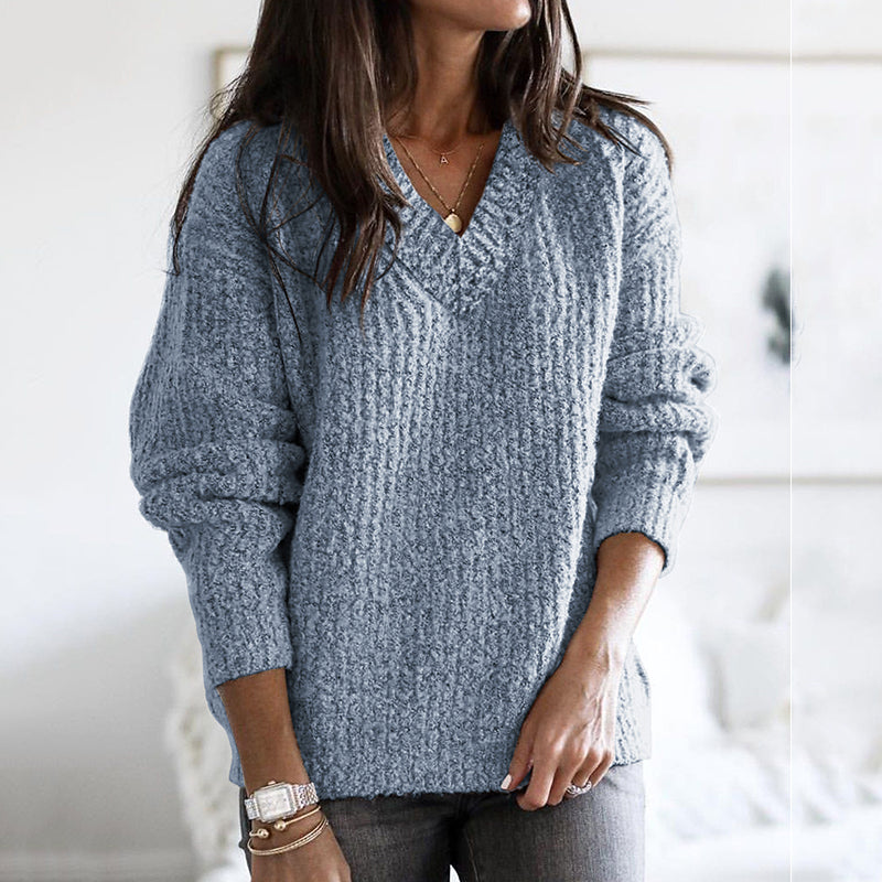 Vintage V Neck Solid Color Sweater elevenforest
