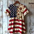 Comstylish Independence Day Flag Sunflower Art Women's Linen T-shirt