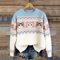 Comstylish Vintage Cats Trans Flag Colorblock Isle Sweater