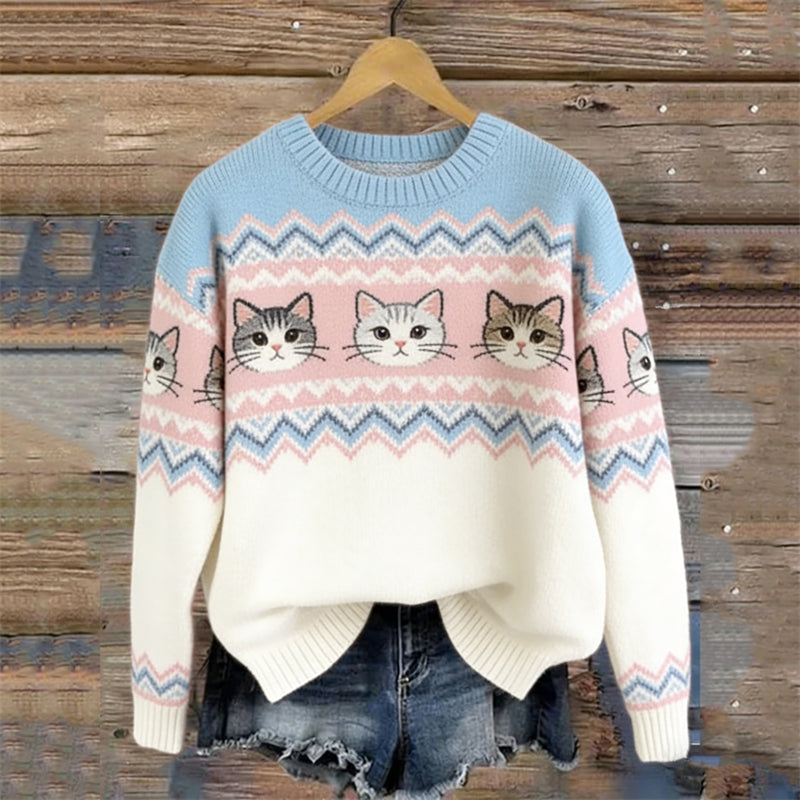 Comstylish Vintage Cats Trans Flag Colorblock Isle Sweater