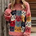 Women's Colorful Cats Pattern Art Cozy  Knit Sweater elevenforest
