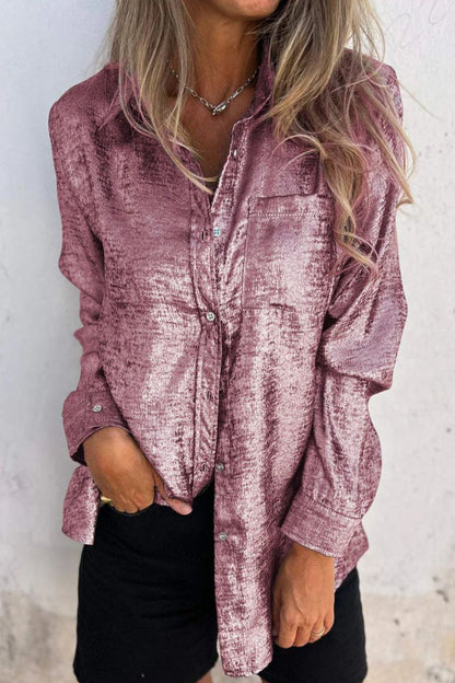 Sequined Turndown Collar Tops