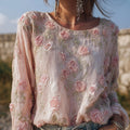 Vintage Boho Roses Embroidered Cozy Linen Tunic elevenforest