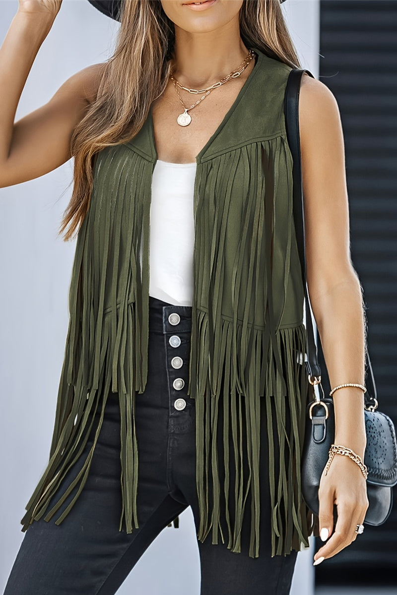 Color Fringed Trim V Neck Waistcoats(6 Colors)