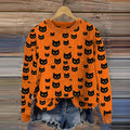Halloween Cat Print Knitted Pullover Sweater elevenforest