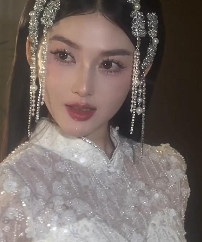 Silk Alloy Pearl Zircon Tassel Hairpin