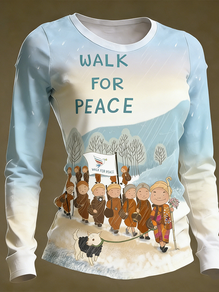 Comstylish Walk For Peace Slogan Pattern Design Casual Long-sleeve T-shirt