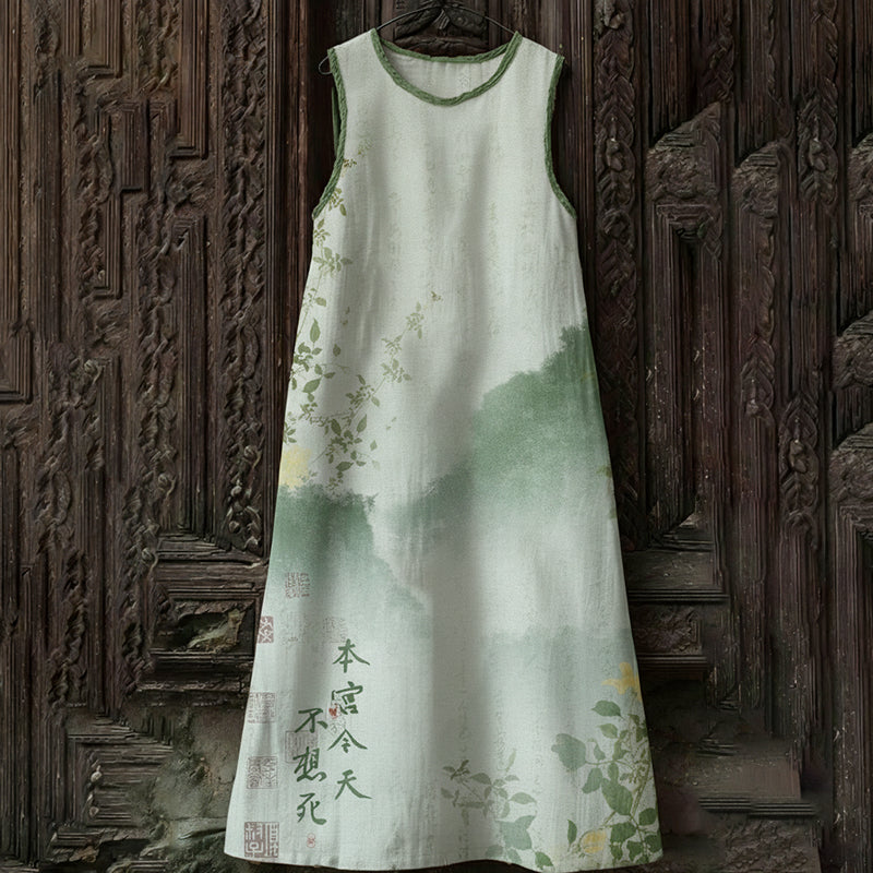 Comstylish Women's Floral Art I Don't Want To Die Todayart Print Flowy Linen Blend Casual Sleeveless Midi Dress