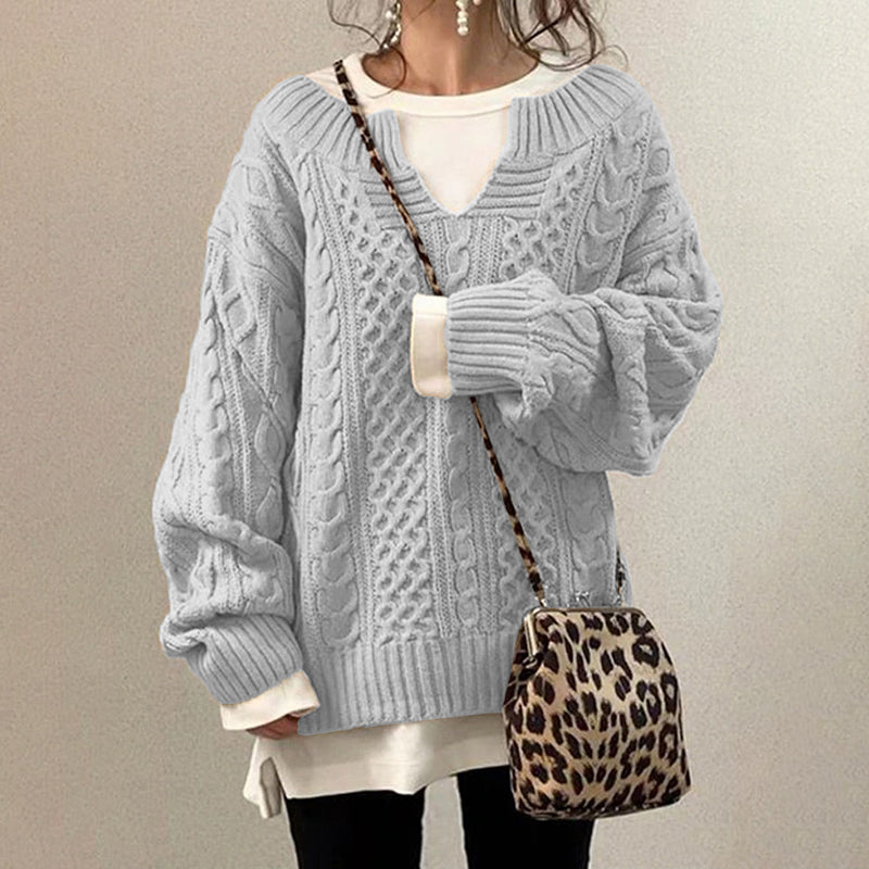 Casual Knit V Neck Linen Pattern Sweater elevenforest