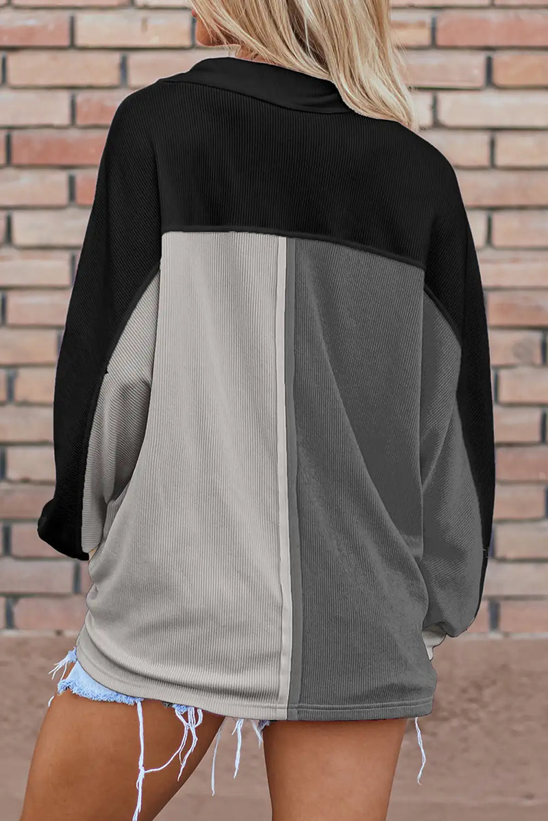 Gray Colorblock Oversized Sweatshirt