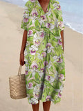 Elegant Ink Painting Flowers Printed Women's Casual Cotton And Linen