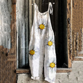 Women's Bohemian Style Daisy Floral Linen Print Cotton Linen Jumpsuit elevenforest