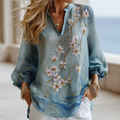 Vintage Gradient Marble Texture And Cherry Blossoms Pattern Art Linen Shirts elevenforest