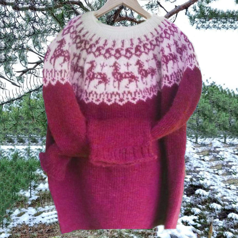 Vintage Icelandic Horse Knit Jacquard Warmth Crew Neck Sweater（Unisex） elevenforest