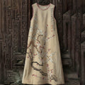 Comstylish Women's Floral Blossom Art Print Flowy Linen Blend Casual Sleeveless Midi Dress