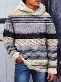 Men's Retro Colorblock Jacquard Patchwork Cozy Hooded Sweater elevenforest