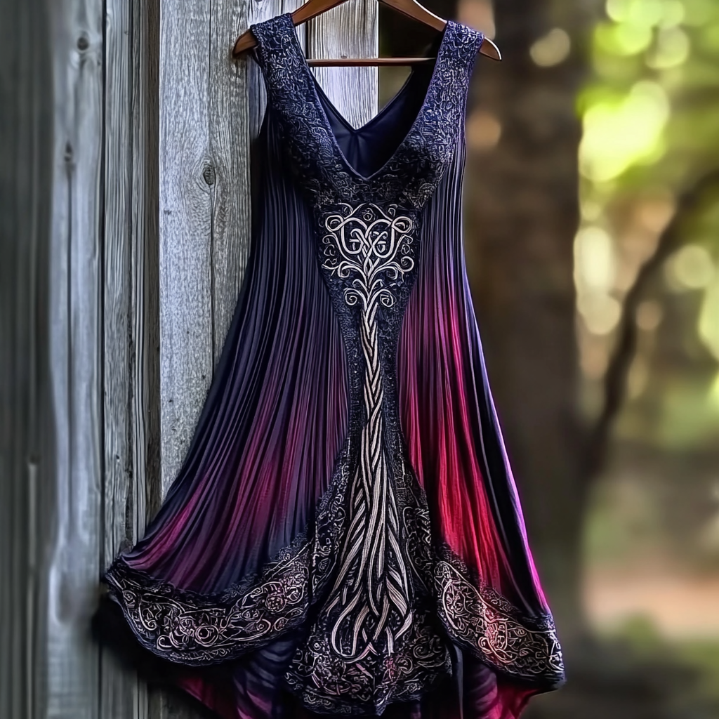 Women's Vintage Viking Tree Of Life Casual Comfort Sleeveless Dress elevenforest