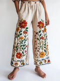 Bohemian Ethnic Floral Embroidery Women's Linen Trouser elevenforest