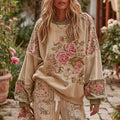 Vintage Rose Embroidery Round Neck Sweatshirt elevenforest