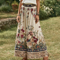 Women's Vintage Floral Linen Midi Skirt elevenforest
