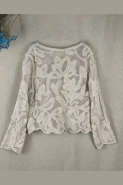 Street Hook Flower Color Hollow Out O Neck Blouses
