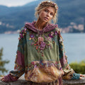 Women's Vintage Floral Patchwork Cozy Warm Hoodie elevenforest