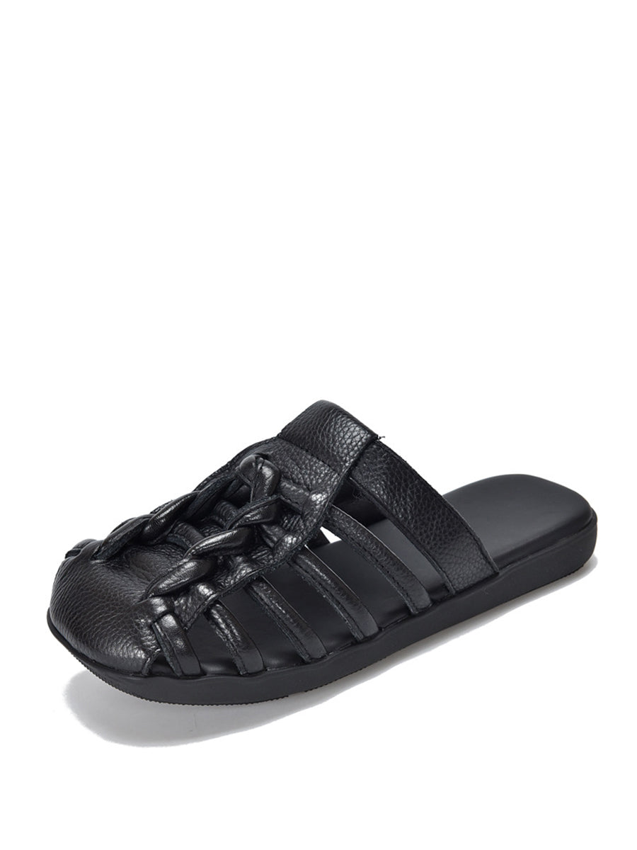 Summer Leather Spliced Flat Slippers Ui1025