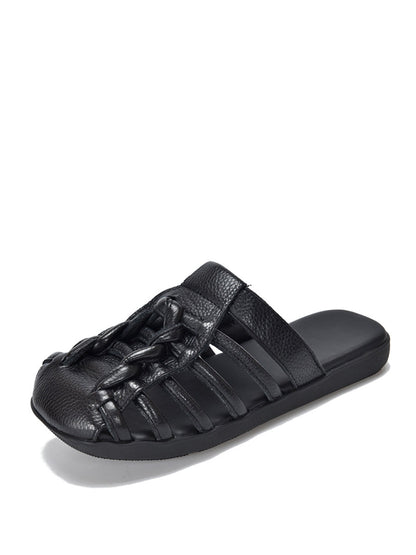 Summer Leather Spliced Flat Slippers Ui1025