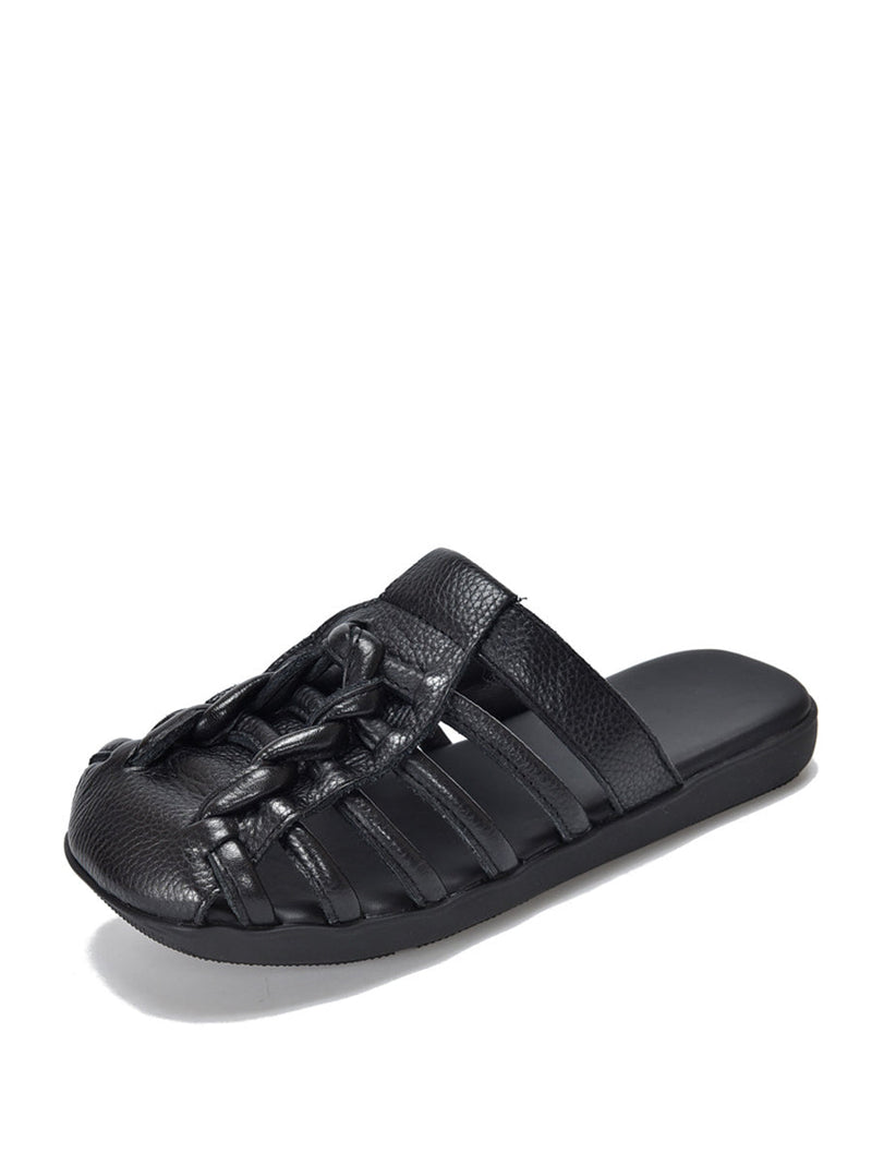 Summer Leather Spliced Flat Slippers Ui1025