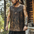 Men's Distressed Viking Skull Rune Leather Casual Vest elevenforest
