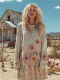 Boho Floral Pearl Embroidery Women's Knit Midi Dress elevenforest