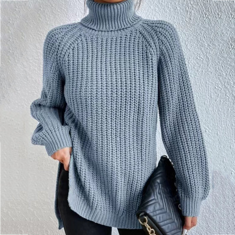 Retro Mid Length Raglan Sleeves High Lapel Split Sweater elevenforest